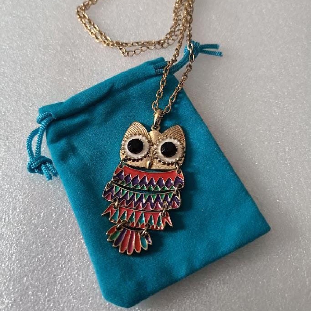 💲Last Price💲Vintage Colorful Owl Articulated Pendant Necklace Bird Jewelry - Picture 4 of 6